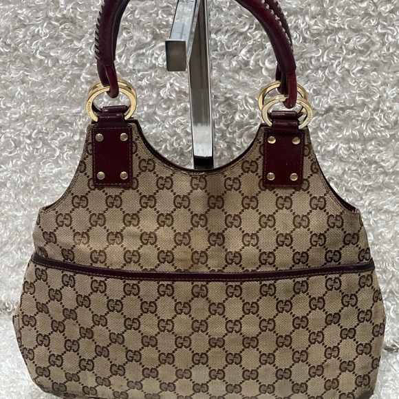 Vintage GUCCI Hand Bag GG Canvas Leather Brown Bordeaux - Picture 1 of 15